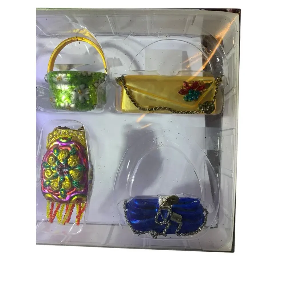 Department 56 Tiny Trimmings Mini Glass Purse Ornaments Set of 6 Vintage Handbag